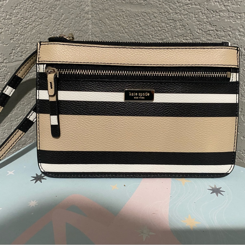 Kate Spade Black and Tan Striped Crossbody Bag